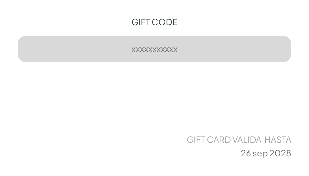 Reverso de la gift card: código y fecha de ejemplo